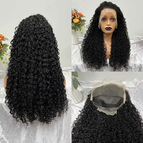 #1b Natural Black Double Drawn Pissy Curly 13x4 Transparent Lace Full Frontal Wig - Image 6
